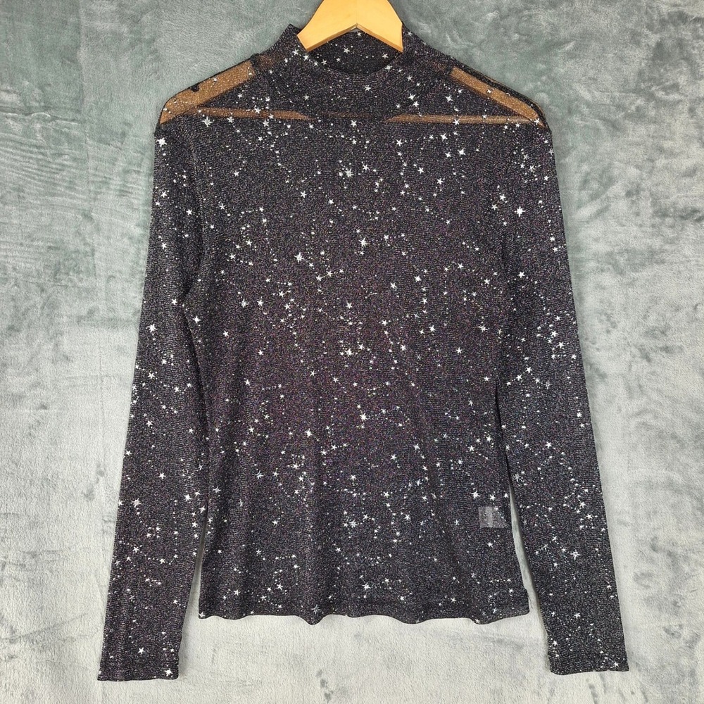 Womens Top XXL Black Sheer Celestial Whimsigoth Ethereal Fairy Grunge Stars